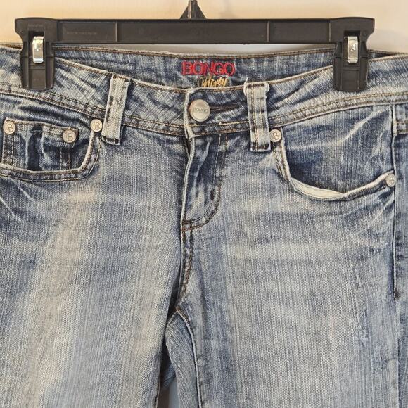 Bongo Jeans Distressed 3 Low Rise Flare Leg Embroidered Pockets Vintage 28x29" - Picture 3 of 9